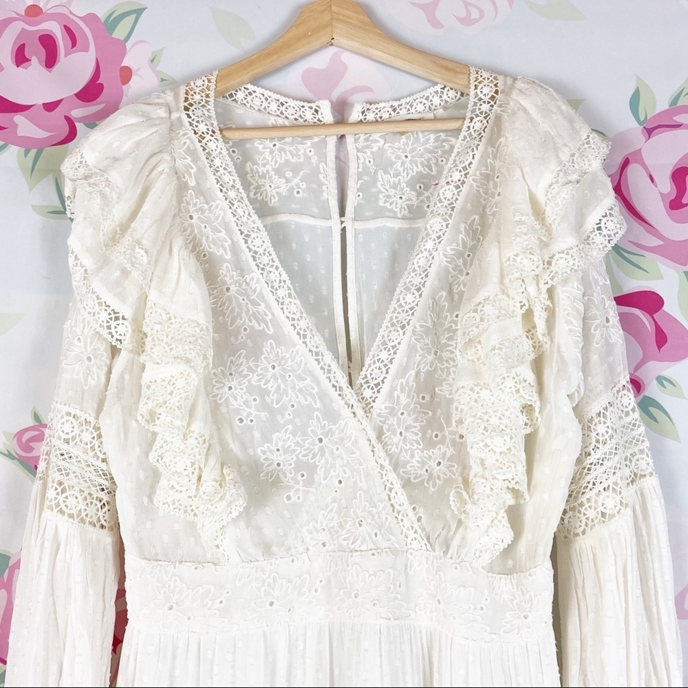NEW Love Shack Fancy Simonna Floral Ruffle Lace Ivory Cream Boho Mini Dress 10 - Picture 5 of 16